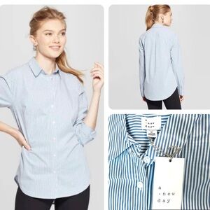 NWT Women’s Striped Long Sleeve Blue & White Cotton Shirt